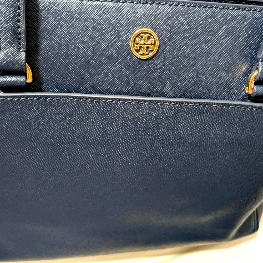 Tory Burch Robinson Tote Navy Saffiano Leather Shoulder‎ Bag Medium
